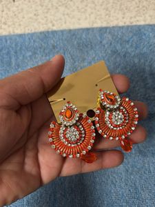 Stunning orange &amp; White Stone Earrings