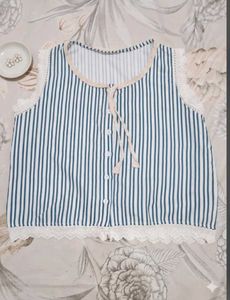 Striped Lace Trimmed Crop Top