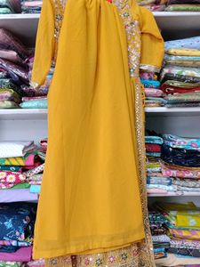 Mustard Yellow Embroidered suit with palazzo