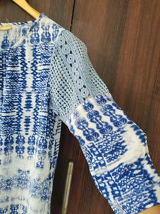 Mustard Brand Cotton Tie And Dye Blue Top With Cro