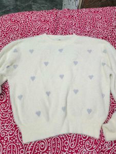 Cream Heart Pattern Sweater