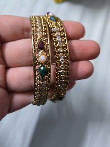 Antique Gold-Toned Bangles with Gemstones