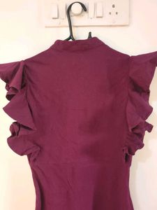 Chic Plum Ruffle Sleeve Dress