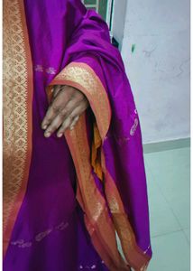 Vibrant Purple Saree with Gold Border