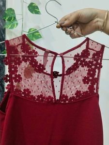 laced maroon peplum top for woman