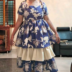 Blue Floral Tiered Dress
