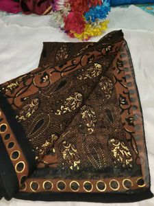 Elegant Brown Floral Print Saree with blouse