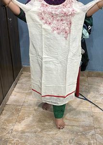 White Kurta with red Embroidery