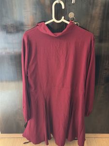 Maroon Button-Up Shirt Dress with Belt Size L