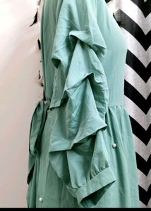 Pluss Green Olive Ruffled Sleeve Dress