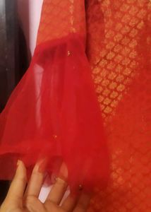 chanderi banarasi  Red kurti