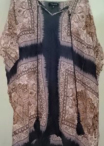 Boho Print Tassel Neck Tunic Top