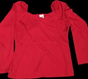 Chic Red Sweetheart Neck Puff Sleeve Top