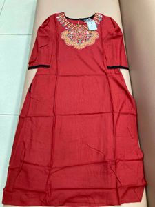 Red Embroidered Tunic Dress
