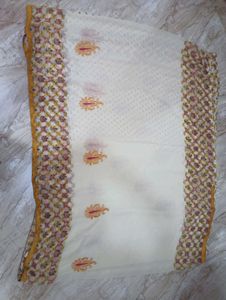 Unstitched Elegant Beige chiffon Saree