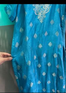 Blue Kurta Set with Gold Print