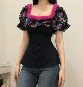 Y2K Floral Puff Sleeve Top