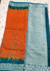 Elegant Orange & Teal Saree