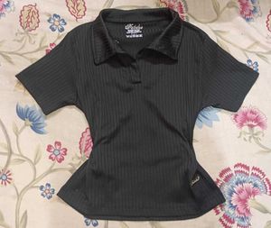 Black Ribbed Polo Top