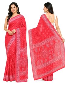 Vibrant Red Bandhani Print Saree