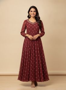 Maroon Printed Anarkali Kurta