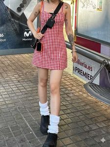 y2k Cute Red Gingham Mini Dress