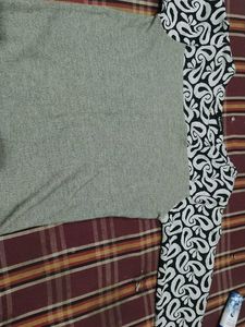 Stylish Grey T-Shirt with Black & White Pattern