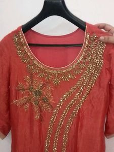 Elegant Red Kurta with Gold Embroidery