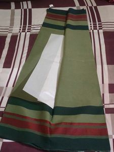 Green Cotton Saree with Striped Border