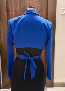 Bold Blue Cut-out Cropped Blazer Top