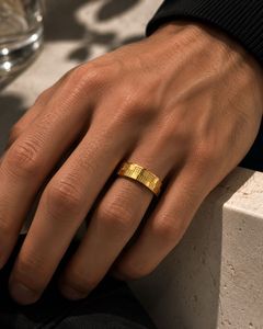 Unisex Elegant Gold Toned Textured Band Ring