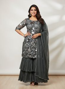 Gray Sharara Sequin Party Dress