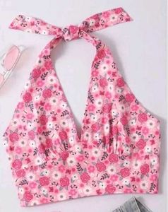 Ditsy Floral Print Halter Neck Crop Top