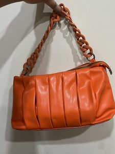 Chic Orange Ruched Hobo Bag