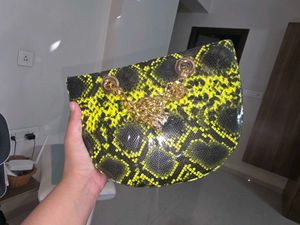 Neon Green &amp; Black Snakeskin Half-Moon Bag
