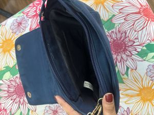 Embroidered Navy Blue Crossbody Bag