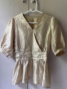 Elegant Gold Ruched Wrap Top