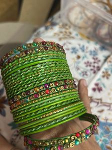 Vibrant Green Bangles with Embellishments