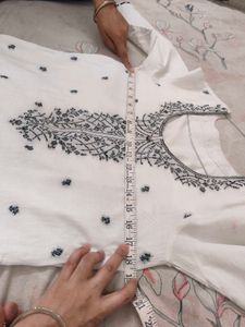 White Embroidered Kurta with Black Trouser