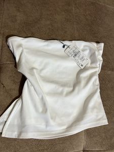 White Strapless Ruched Top