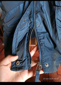 Elegant Blue Fur Collar Coat