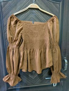 Stylish Brown Puff Sleeve Top