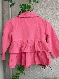 Pink Corduroy Ruffle Jacket For Girls