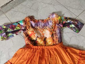 Vibrant Floral Print decent cotton blend gown