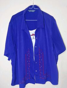 Stylish Blue Embroidered Collared Shirt