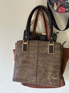 Brown Textured Leather Shoulder Bag