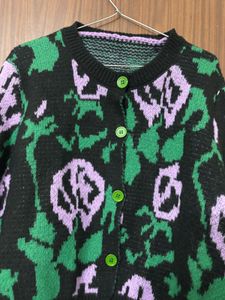 Korean Floral Patterned Cardigan Sweater