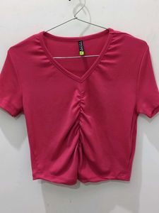 V-Neck Ruched Cropped Top