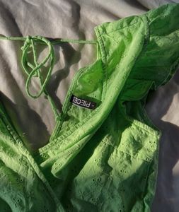 Bright Green Eyelet Peplum Top