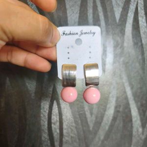 Chic Pink Ball Hoop Earrings